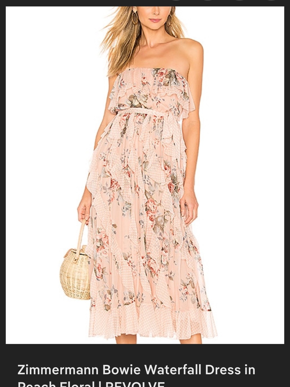 Zimmermann Strapless Peach Floral Waterfall Midi Dress